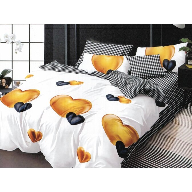 Set 6 piese Lenjerie Relax Shop, Lux Inimi aurii si negre, 2 persoane