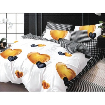 Set 6 piese Lenjerie Relax Shop, Lux Inimi aurii si negre, 2 persoane Set 6 piese Lenjerie Relax Shop, Lux Inimi aurii si negre, 2 persoane