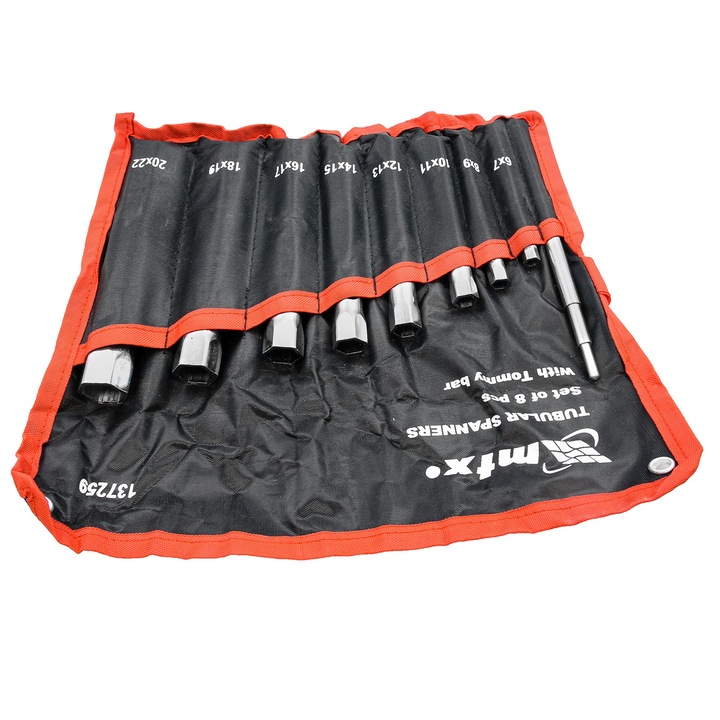 Комплект ключове глухи, цилиндрични MTX, 6-22 mm, 8 бр., поцинковани, с върток