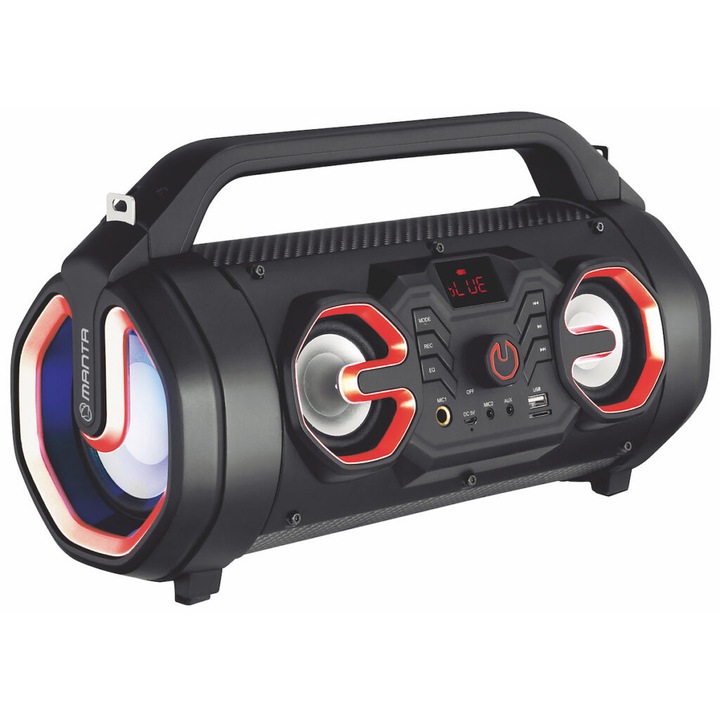 Manta SPK206 Bluetooth hangfal, karaoke, LED disco fény, rádió, power bank