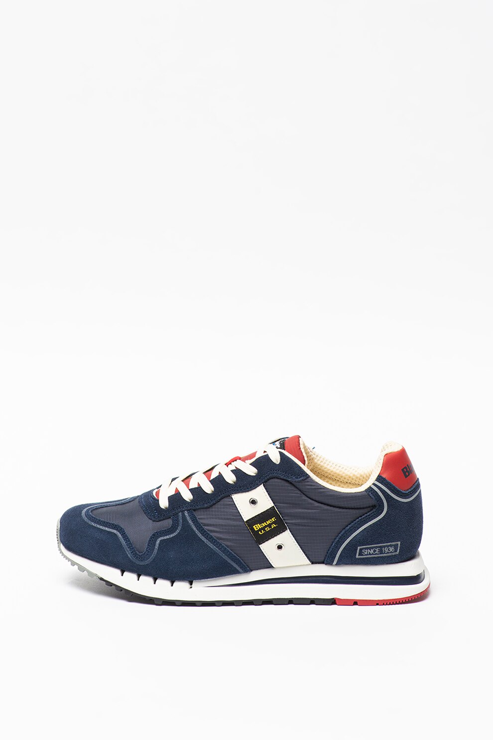 Blauer, Pantofi sport cu insertii de piele intoarsa Queen, Bleumarin/Rosu inchis, 44