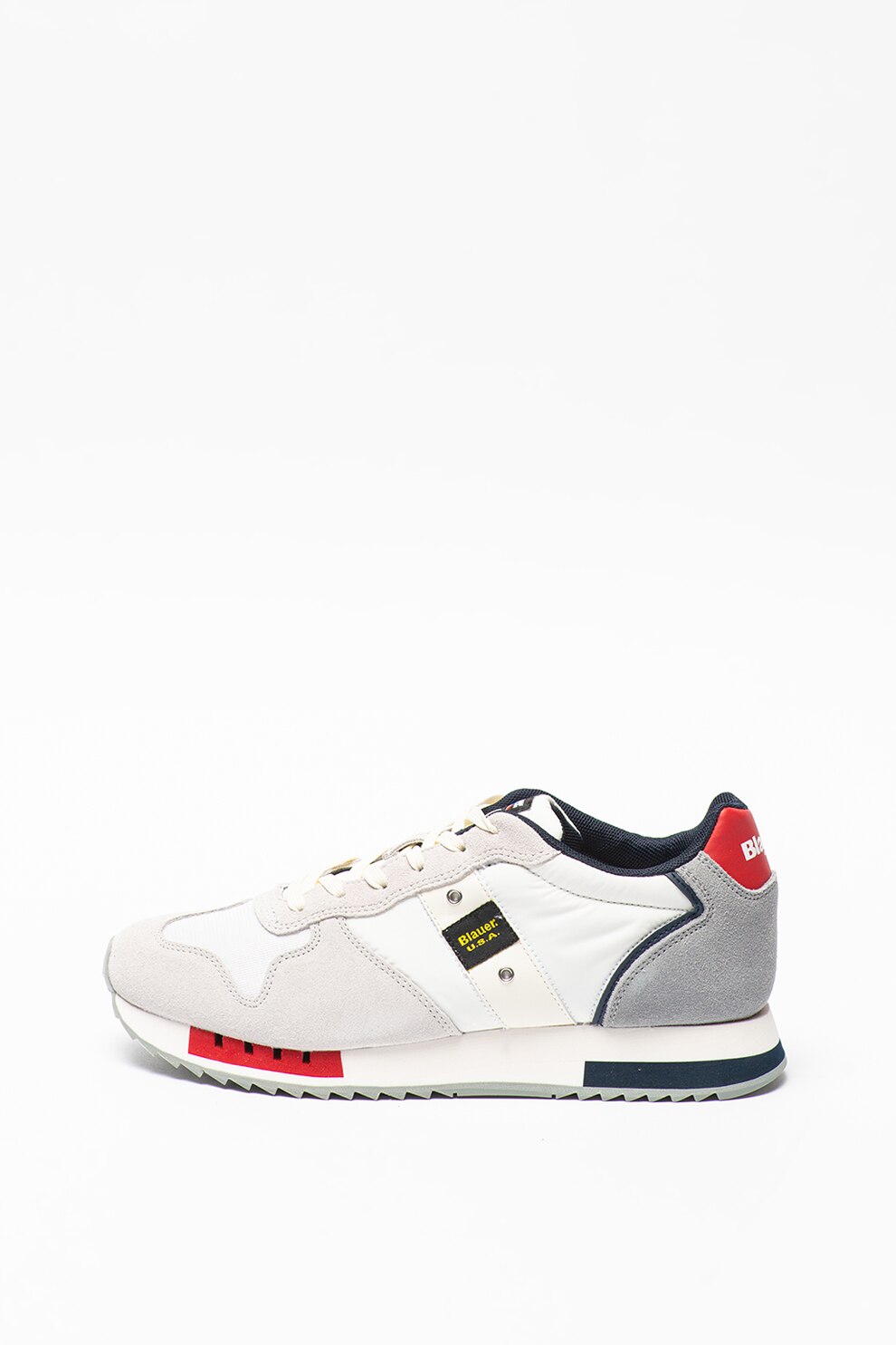 Blauer, Pantofi sport cu insertii de piele intoarsa Queen, Alb/Gri deschis, 44