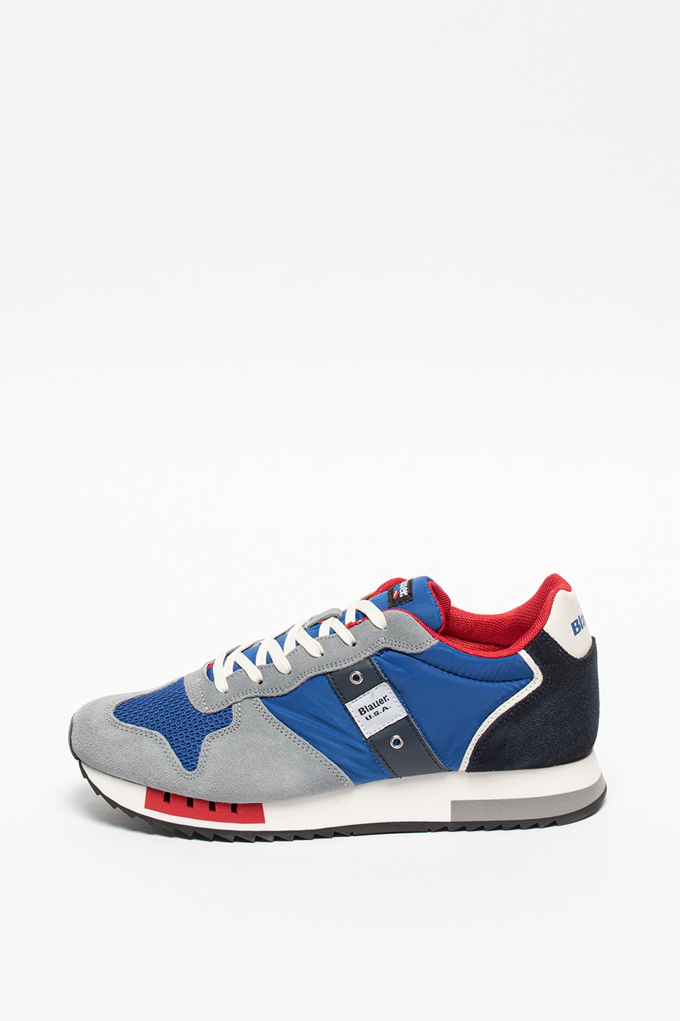 Blauer, Pantofi sport cu model colorblock si garnituri din piele intoarsa Queens, Gri/albastru royal, 44