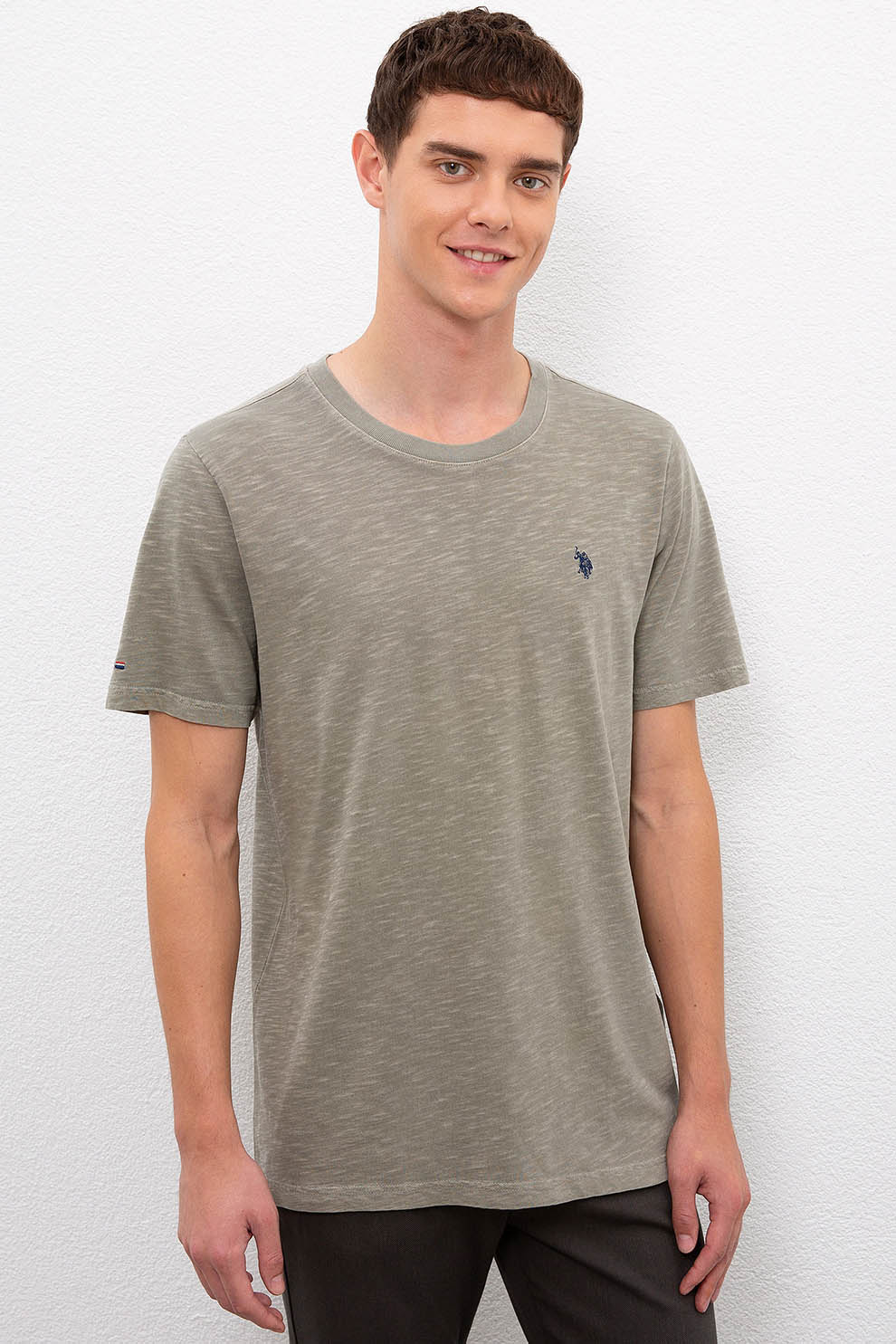 U.S. Polo Assn., Tricou regular fit cu decolteu la baza gatului, Grej