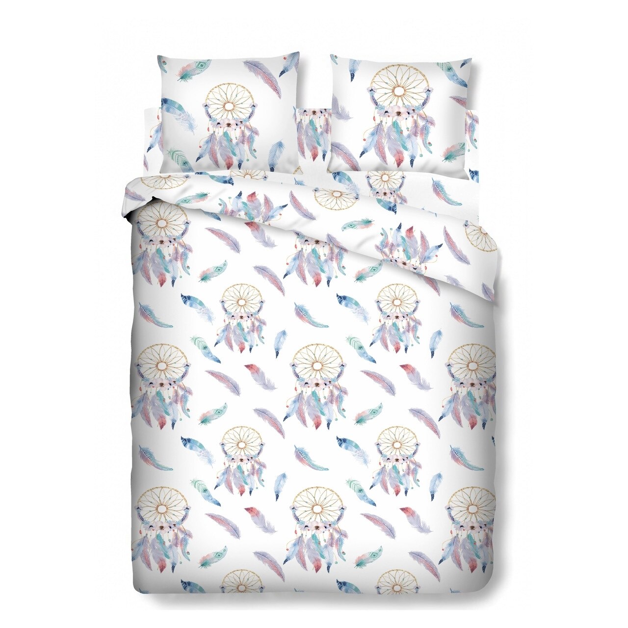 Lenjerie de pat dubla Small Catcher, Bedora, 4 piese, 100% bumbac, Multicolor