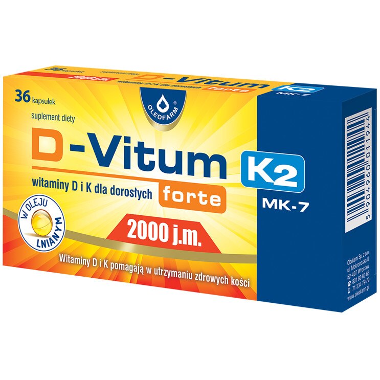 Supliment alimentar D-Vitum K2 Forte 2000 IU, 36 capsule