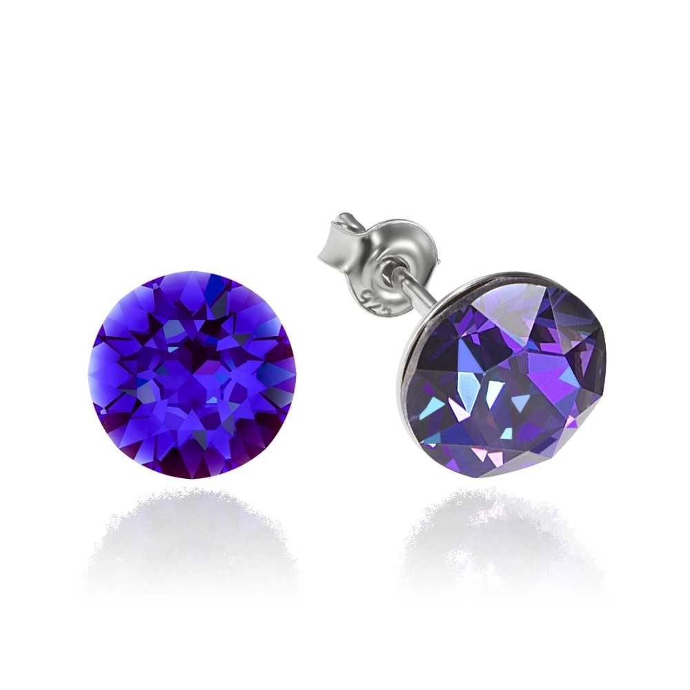 Cercei Argint 925 placat cu rodiu cu cristale Swarovski® Xirius Heliotrope 8mm Surub