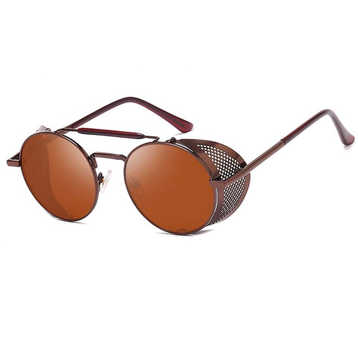 Ochelari de soare rotunzi cu lentile maro, Steampunk, UV400, Maro