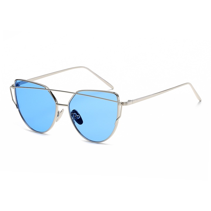 Ochelari de soare Cat Eye, UV 400, Argintiu/Albastru