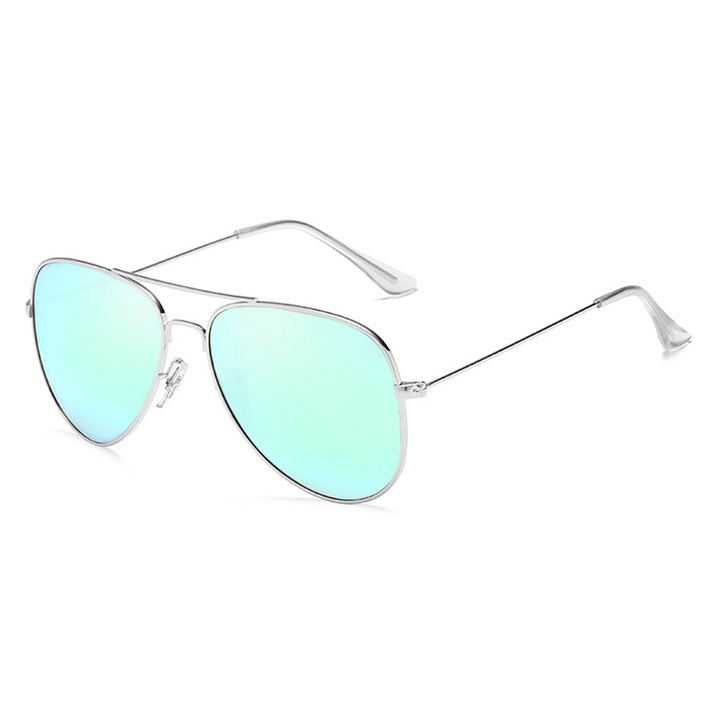 Ochelari de soare polarizati Pilot, UV 400, Argintiu/Verde