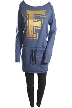 Trening dama FullStyle, albastru/gri carbune cu imprimeu logo, S Trening dama FullStyle, albastru/gri carbune cu imprimeu logo, S