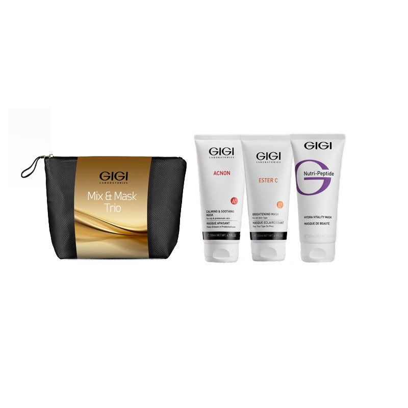 Set masti ten Gigi Mix@Mask Trio Acnon Calming & Soothing Mask 200ml+Masca de iluminat Ester C 200ml+Nutri Peptide -Hydra Vitality Mask 200ml