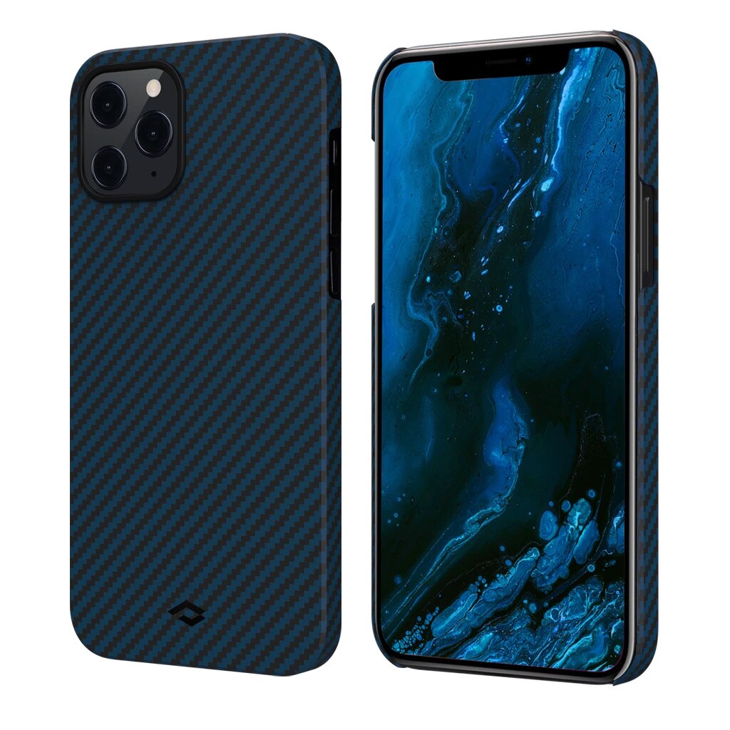 Husa de protectie MagEZ Case Pitaka, pentru iPhone 12 Pro , material Aramida, Negru/Albastru