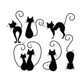 Set Stickere Autocolante Decorative Perete 6 Pisici Negre, Oracal Set Stickere Autocolante Decorative Perete 6 Pisici Negre, Oracal