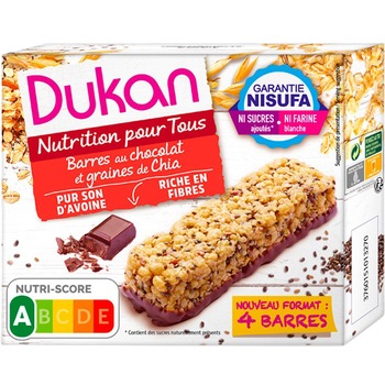 Batoane din tarate de ovaz cu seminte de chia, fara zahar, dieta Dukan, 111g Batoane din tarate de ovaz cu seminte de chia, fara zahar, dieta Dukan, 111g