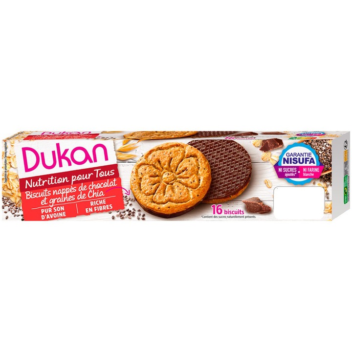 Biscuiti din tarate din ovaz cu seminte de chia, fara zahar, dieta Dukan, 160g