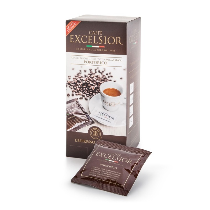 Capsule de cafea compatibile cu aparatele E.S.E.: Excelsior Porto Rico, 18 buc.