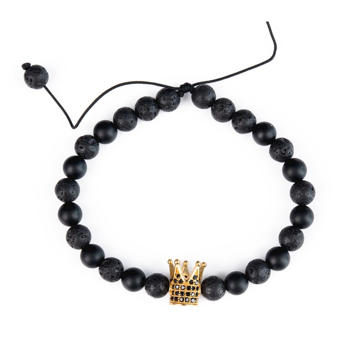 Bratara cu accesorii Cubic Zirconia, onix si lava, negru, reglabila