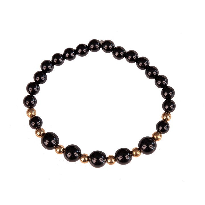 Bratara din pietre semipretioase, Onix si Hematit, negru si auriu, reglabil