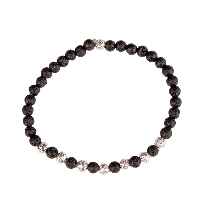 Bratara din pietre semipretioase, Lava, negru si argintiu, reglabil