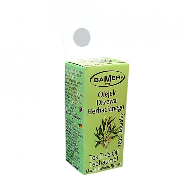 Ulei Esential de Tea Tree Bamer, 100% natural (Melaleuca Alternifolia Oil), pentru aromoterapie, cosmetica, baie, masaj, 7ml