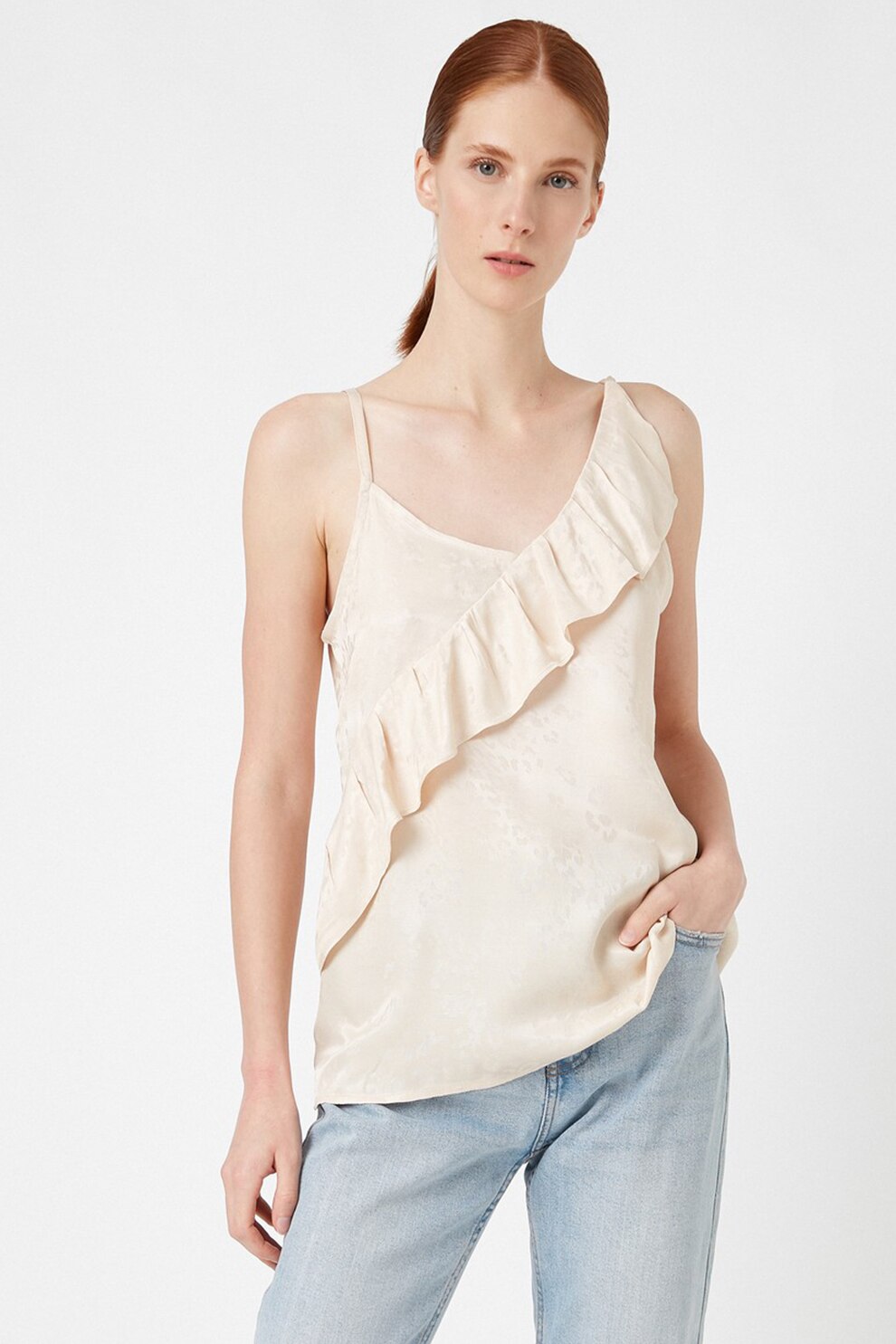 KOTON, Top cu volane, Crem