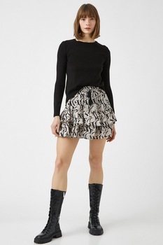 KOTON, Fusta mini cu model paisley si volane, Gri/negru, L KOTON, Fusta mini cu model paisley si volane, Gri/negru, L