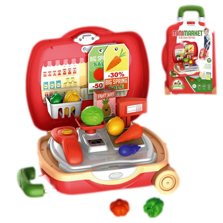 Jucarie de Rol, Supermarket Troller, 20Piese, Cantar inclus, Rosu
