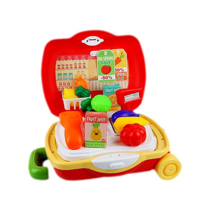 Jucarie de Rol, Supermarket Troller, 20Piese, Cantar inclus, Rosu