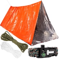 Kit adapost de urgenta Cort polietilena, bratara cu busola, funie 5m , fluier 120 db