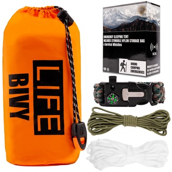 Kit adapost de urgenta Cort camping polietilena, bratara cu busola, funie 5m , fluier 120 db Kit adapost de urgenta Cort camping polietilena, bratara cu busola, funie 5m , fluier 120 db