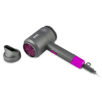 Uscator de par Zass, 1600 W - 2000 W, 3 viteze, 3 setari de temperatura, functie de ionizare si aer rece, gri cu roz Uscator de par Zass, 1600 W - 2000 W, 3 viteze, 3 setari de temperatura, functie de ionizare si aer rece, gri cu roz