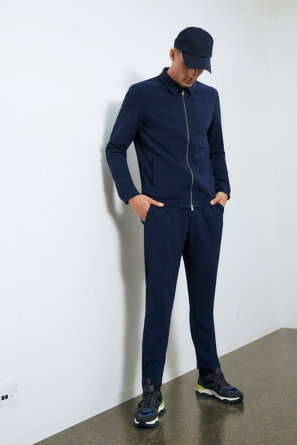 Selected Homme, Bluza sport regular fit cu fermoar si buzunar pe piept, Bleumarin