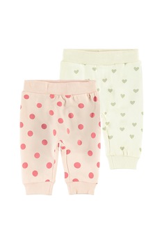 NAME IT, Set 2 perechi de pantaloni din amestec de bumbac organic, fete, cu buline si inimioare, Roz/Galben, Roz/Galben pai NAME IT, Set 2 perechi de pantaloni din amestec de bumbac organic, fete, cu buline si inimioare, Roz/Galben, Roz/Galben pai