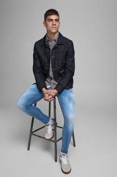Jack&Jones, Blugi skinny cu aspect decolorat Liam Base, Bleu/Alb prafuit Jack&Jones, Blugi skinny cu aspect decolorat Liam Base, Bleu/Alb prafuit