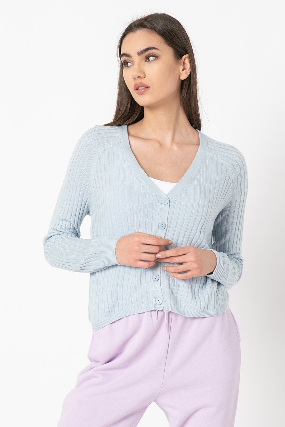 Only, Cardigan cu decolteu in V Amalia, Albastru pastel, M