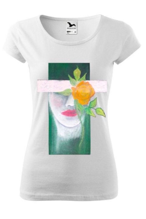 Tricou imprimat, ColourSense, model abstract 4, dama, bumbac, Alb