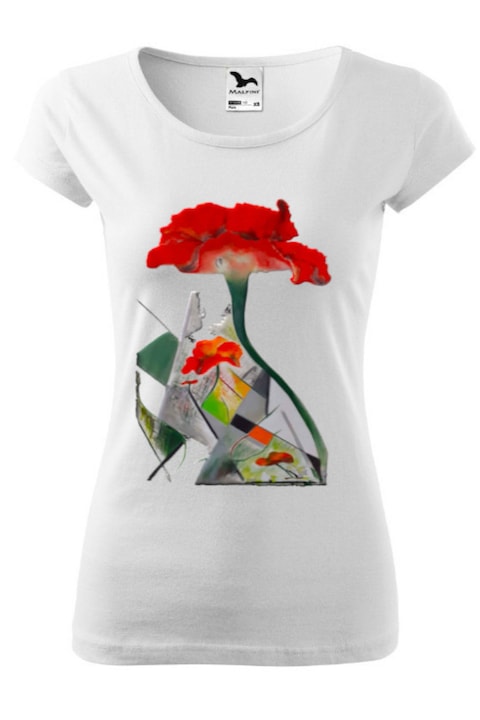 Tricou imprimat, ColourSense, model abstract 3, dama, bumbac, alb, Alb