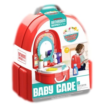 Jucarie de rol, Baia din ghiozdan, 16Piese, Rosu Jucarie de rol, Baia din ghiozdan, 16Piese, Rosu