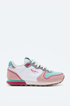 Pepe Jeans London, Pantofi sport cu model colorblock si detalii din piele intoarsa ecologica Pepe Jeans London, Pantofi sport cu model colorblock si detalii din piele intoarsa ecologica