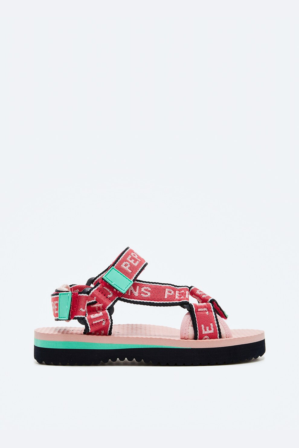 Pepe Jeans London, Sandale cu velcro si detalii logo, Rosu/Turcoaz/Roz, 39 EU