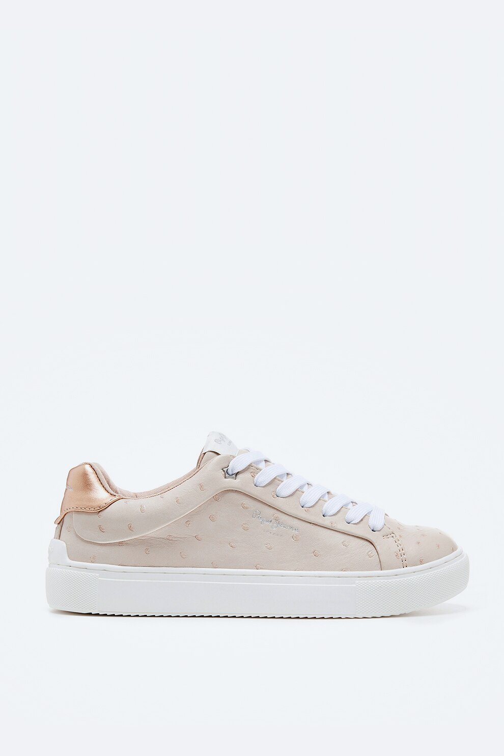 Pepe Jeans London, Pantofi sport din piele ecologica cu buline, Roz piersica/Auriu rose, 40
