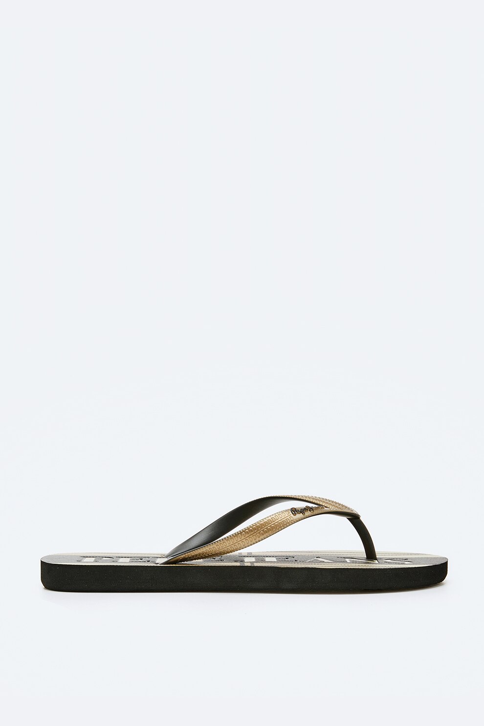Pepe Jeans London, Papuci flip-flop cu detalii logo, Auriu/Negru, 40