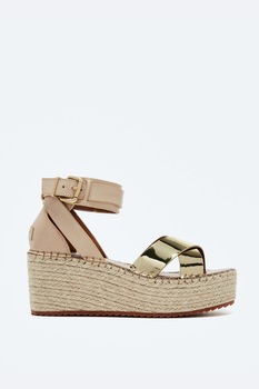 Pepe Jeans London, Sandale wedge tip espadrile din piele ecologica Pepe Jeans London, Sandale wedge tip espadrile din piele ecologica