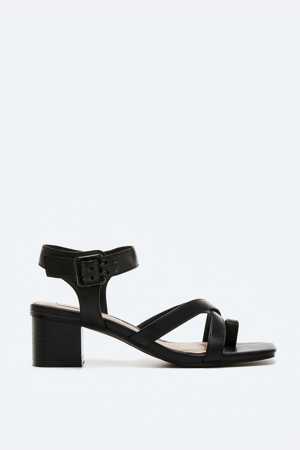 Pepe Jeans London, Sandale din piele ecologica cu bareta separatoare si toc masiv