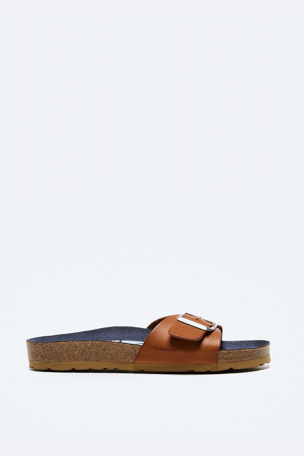 Pepe Jeans London, Papuci din piele cu segment cu catarama, Maro scortisoara/Bleumarin, 40