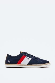 Pepe Jeans London, Tenisi tip espadrile cu insertie din piele intoarsa Pepe Jeans London, Tenisi tip espadrile cu insertie din piele intoarsa