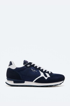 Pepe Jeans London, Pantofi sport din material textil cu garnituri din piele intoarsa Pepe Jeans London, Pantofi sport din material textil cu garnituri din piele intoarsa
