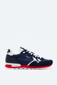 Pepe Jeans London, Pantofi sport din material textil cu garnituri din piele si piele intoarsa Pepe Jeans London, Pantofi sport din material textil cu garnituri din piele si piele intoarsa