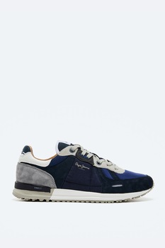 Pepe Jeans London, Pantofi sport cu garnituri de piele intoarsa si model colorblock Pepe Jeans London, Pantofi sport cu garnituri de piele intoarsa si model colorblock